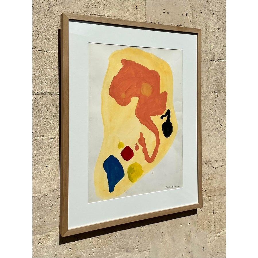 Originales abstraktes Ölgemälde auf Papier, Boho, Vintage im Angebot 1