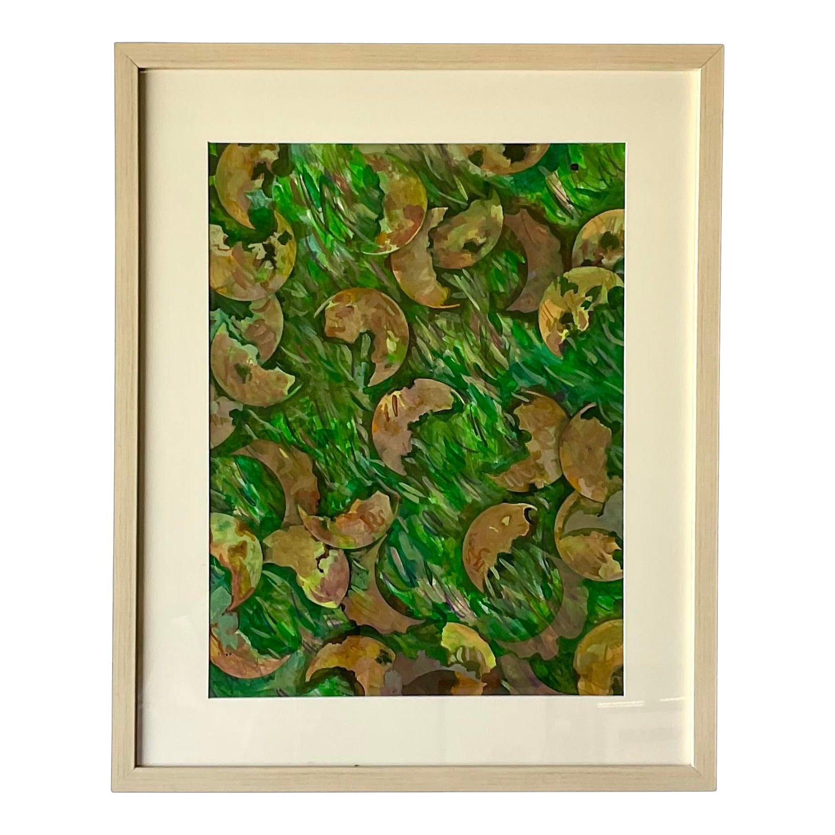 Peinture à l'huile abstraite originale de style Boho sur papier vintage