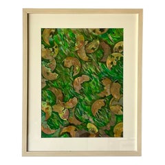 Originales abstraktes Ölgemälde auf Papier, Boho, Vintage