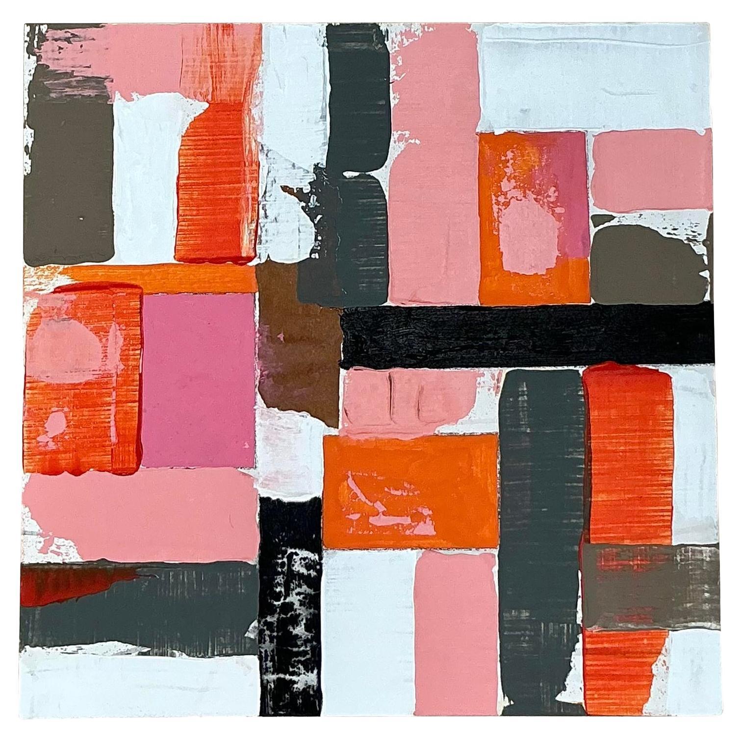 Vintage Boho Pintura al Óleo Abstracta Original sobre Madera