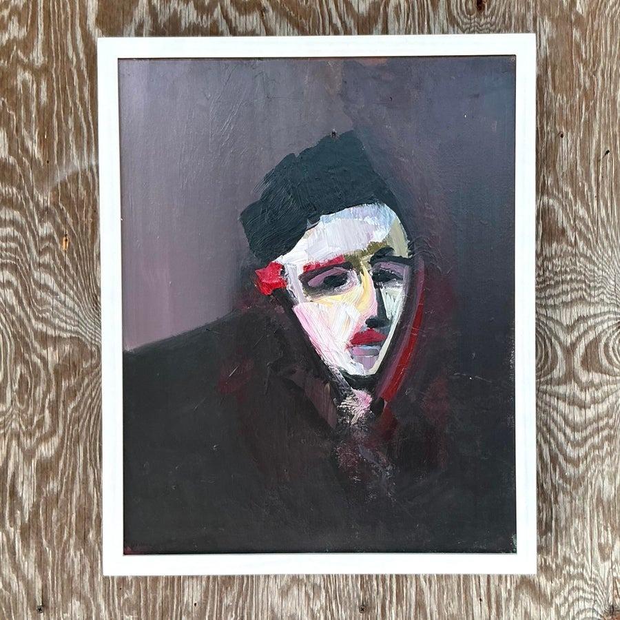 Portrait à l'huile abstrait original de Boho sur toile en vente 3