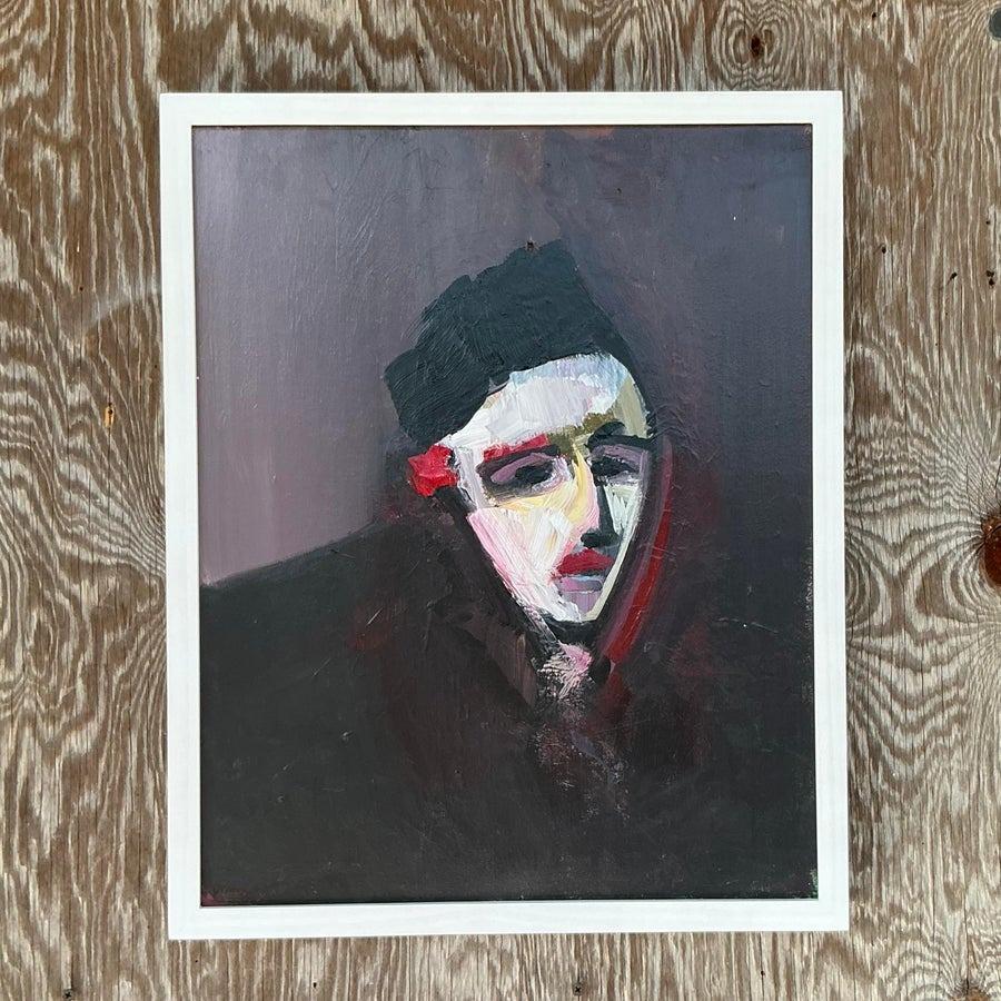 Portrait à l'huile abstrait original de Boho sur toile en vente 4