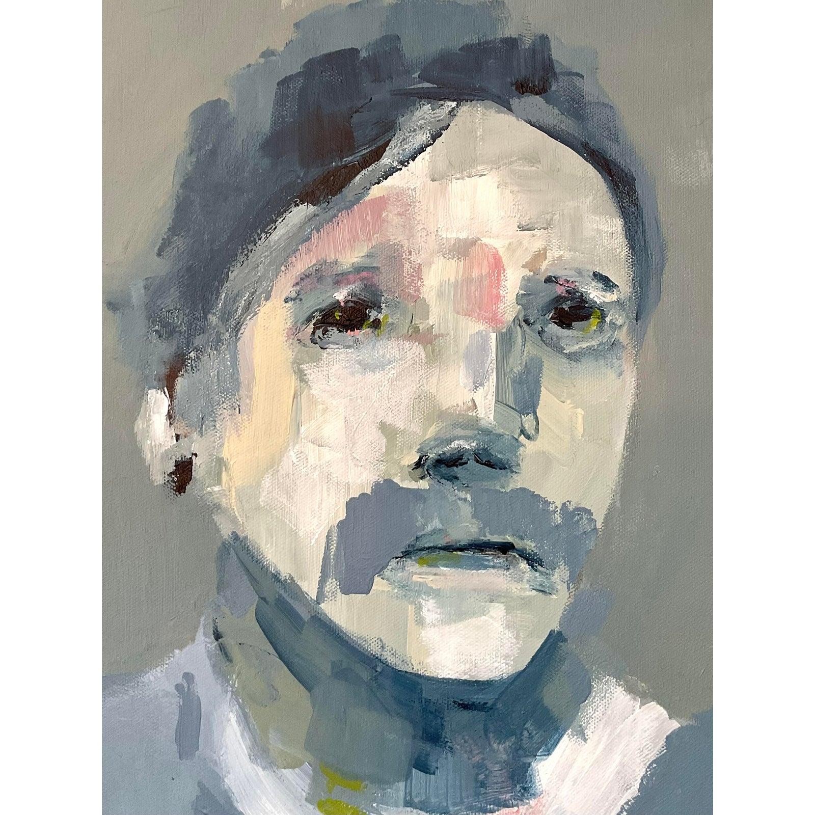 Américain Portrait à l'huile abstrait original de Boho sur toile en vente