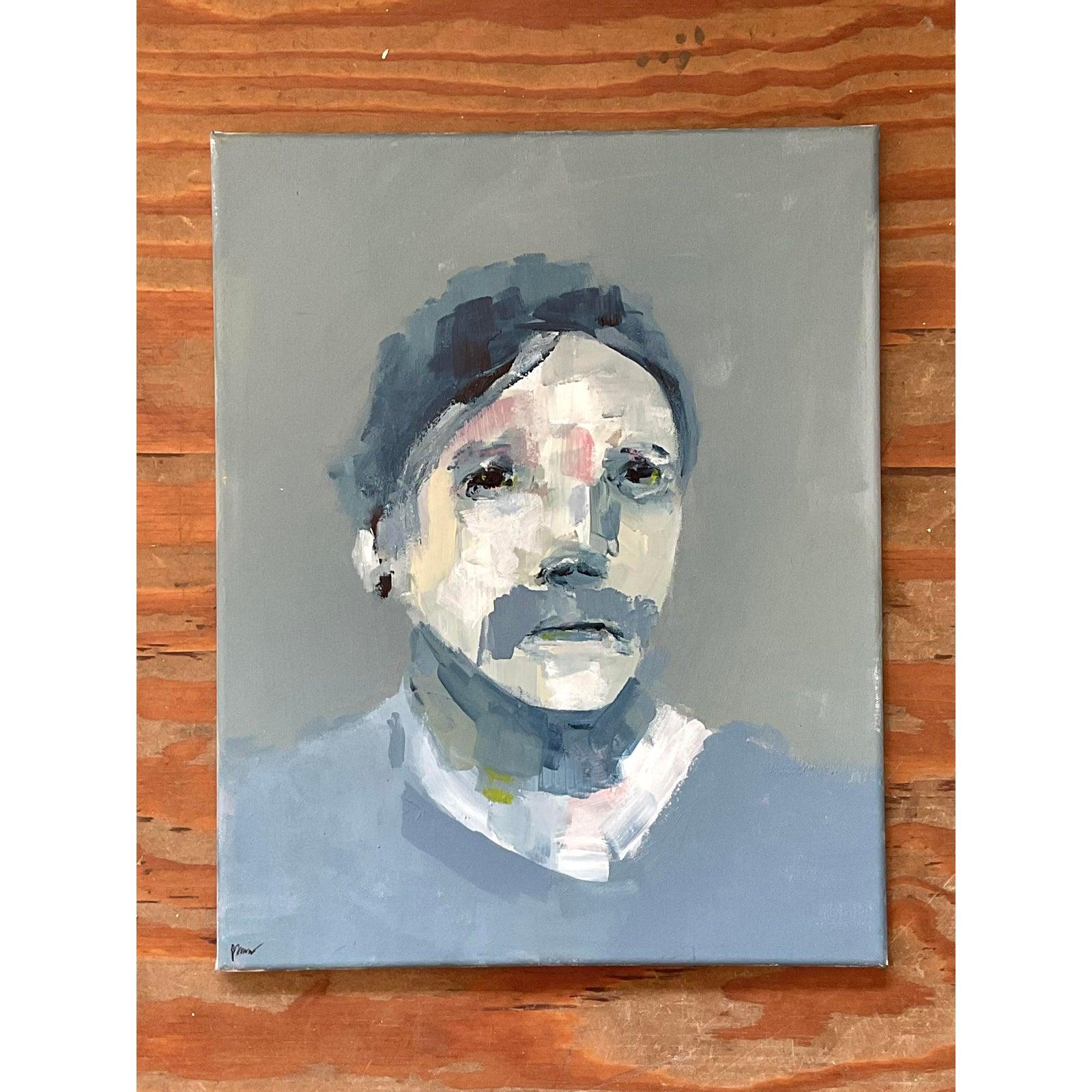 XXIe siècle et contemporain Portrait à l'huile abstrait original de Boho sur toile en vente