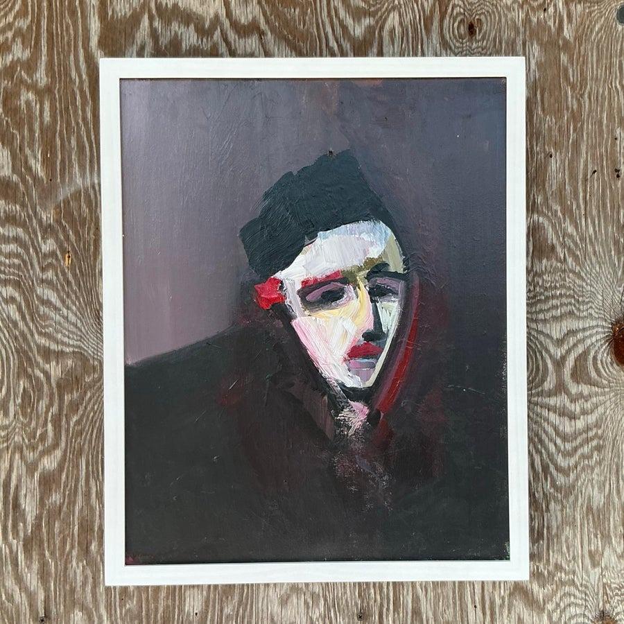XXIe siècle et contemporain Portrait à l'huile abstrait original de Boho sur toile en vente