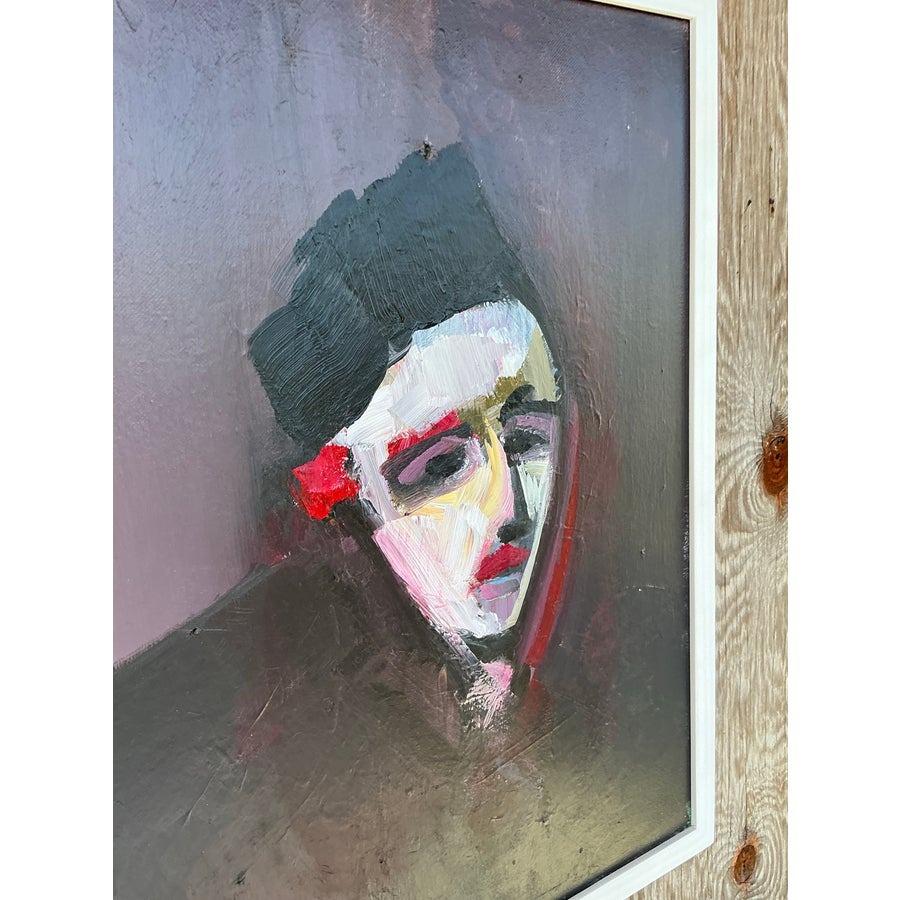 Toile Portrait à l'huile abstrait original de Boho sur toile en vente