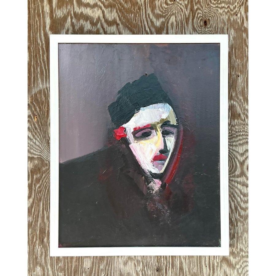 Portrait à l'huile abstrait original de Boho sur toile en vente 1