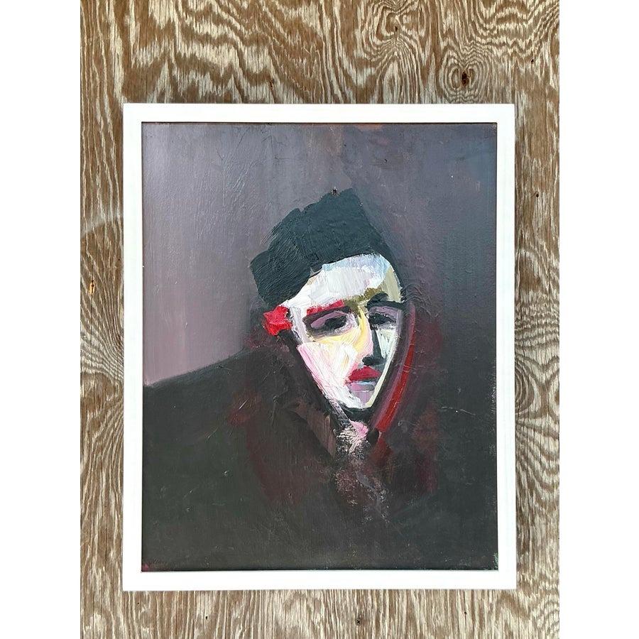 Portrait à l'huile abstrait original de Boho sur toile en vente 2