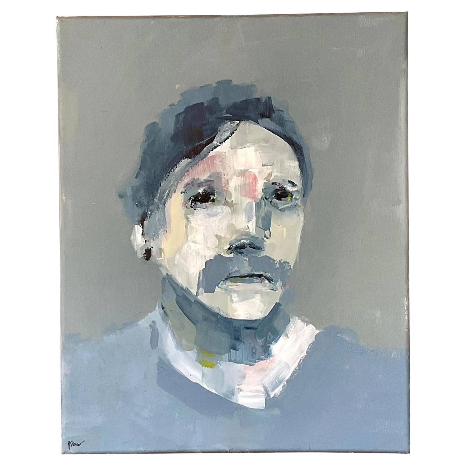 Vintage Boho Original Abstract Oil Portrait on Canvas