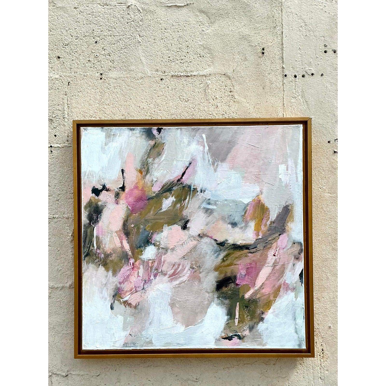 Verleihen Sie Ihren Wänden einen Hauch von einzigartigem künstlerischem Flair mit diesem fesselnden abstrakten Originalgemälde im Vintage-Stil auf Leinwand. Das Werk zeichnet sich durch eine ausdrucksstarke, gestische Pinselführung aus und bietet