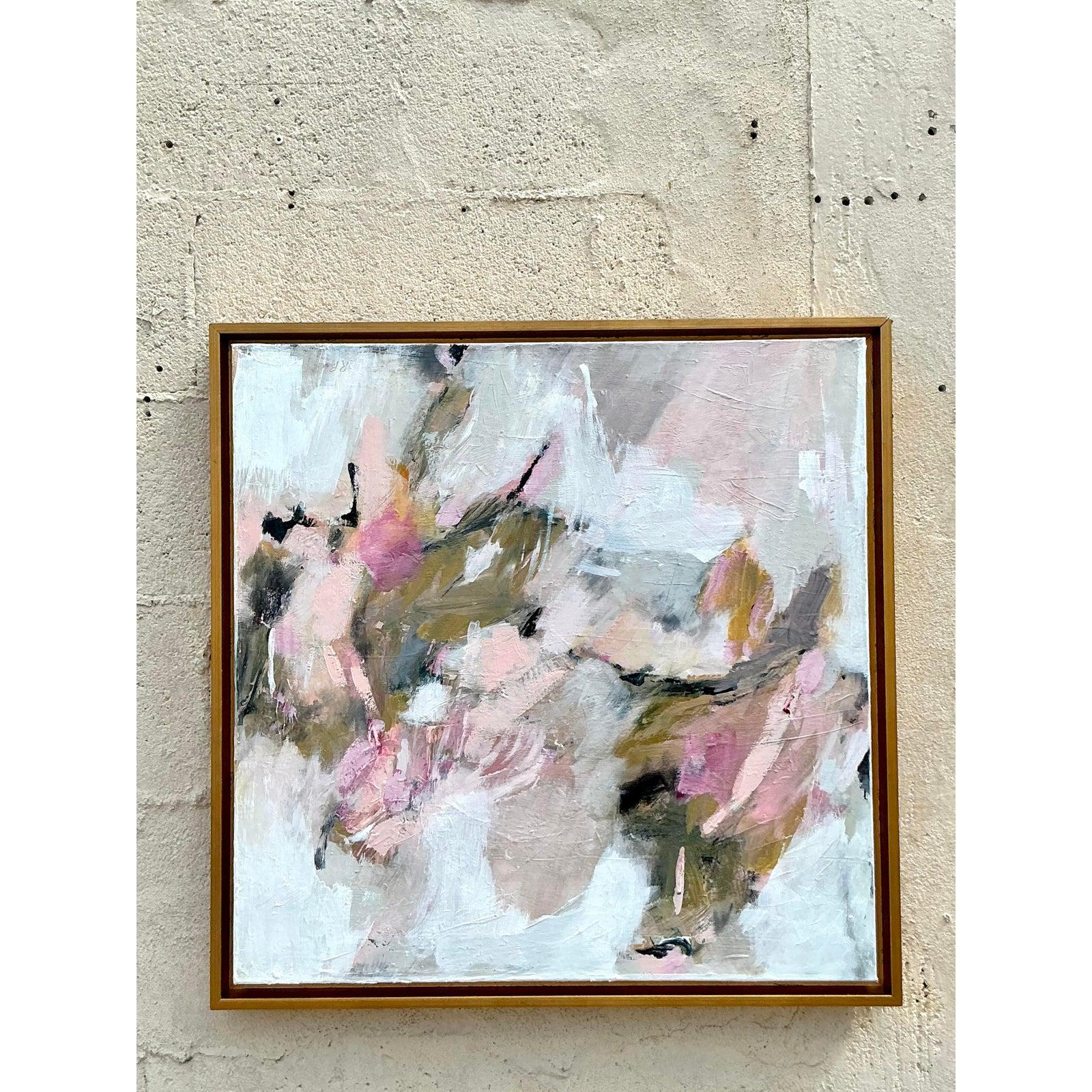 Original abstraktes Vintage Boho-Gemälde auf Leinwand, Vintage (Moderne)