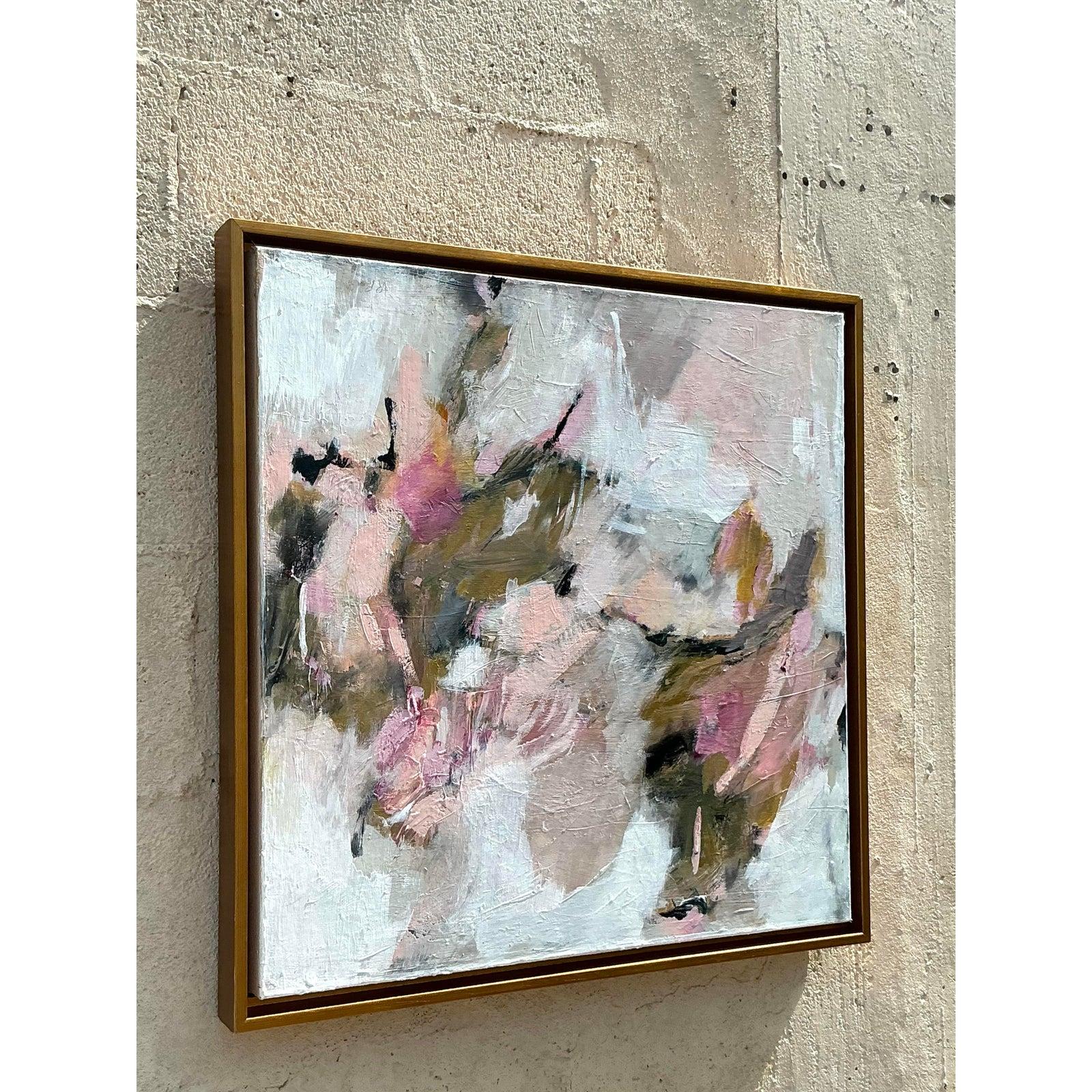 Original abstraktes Vintage Boho-Gemälde auf Leinwand, Vintage (amerikanisch)