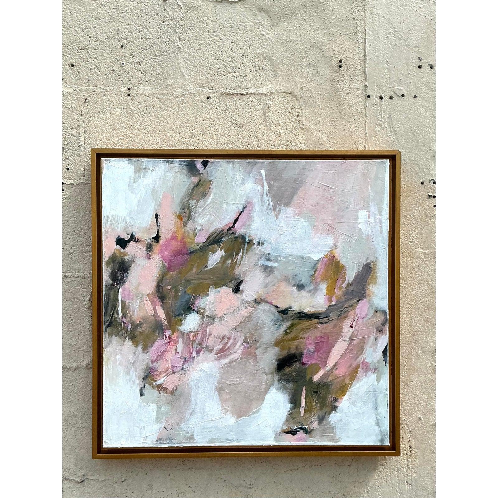 Original abstraktes Vintage Boho-Gemälde auf Leinwand, Vintage im Zustand „Gut“ in West Palm Beach, FL