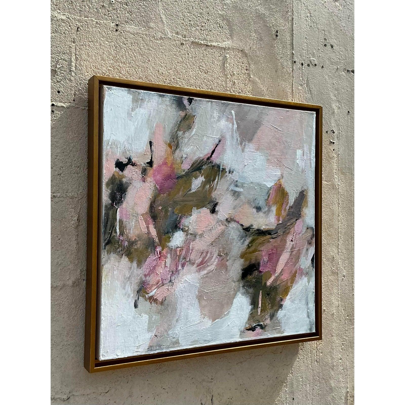 Original abstraktes Vintage Boho-Gemälde auf Leinwand, Vintage (20. Jahrhundert)