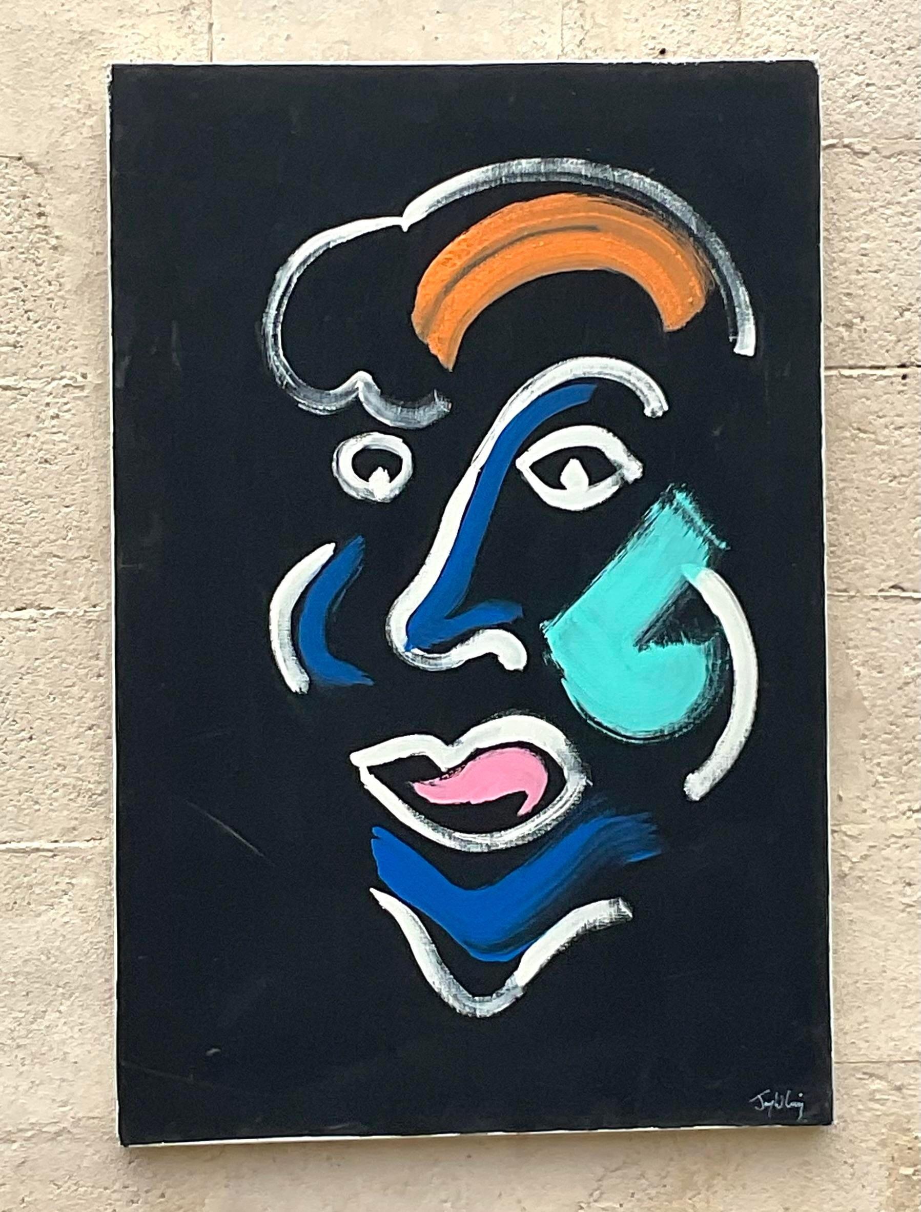 Vintage By, ritratto astratto originale dipinto a olio su tela In condizioni buone in vendita a west palm beach, FL