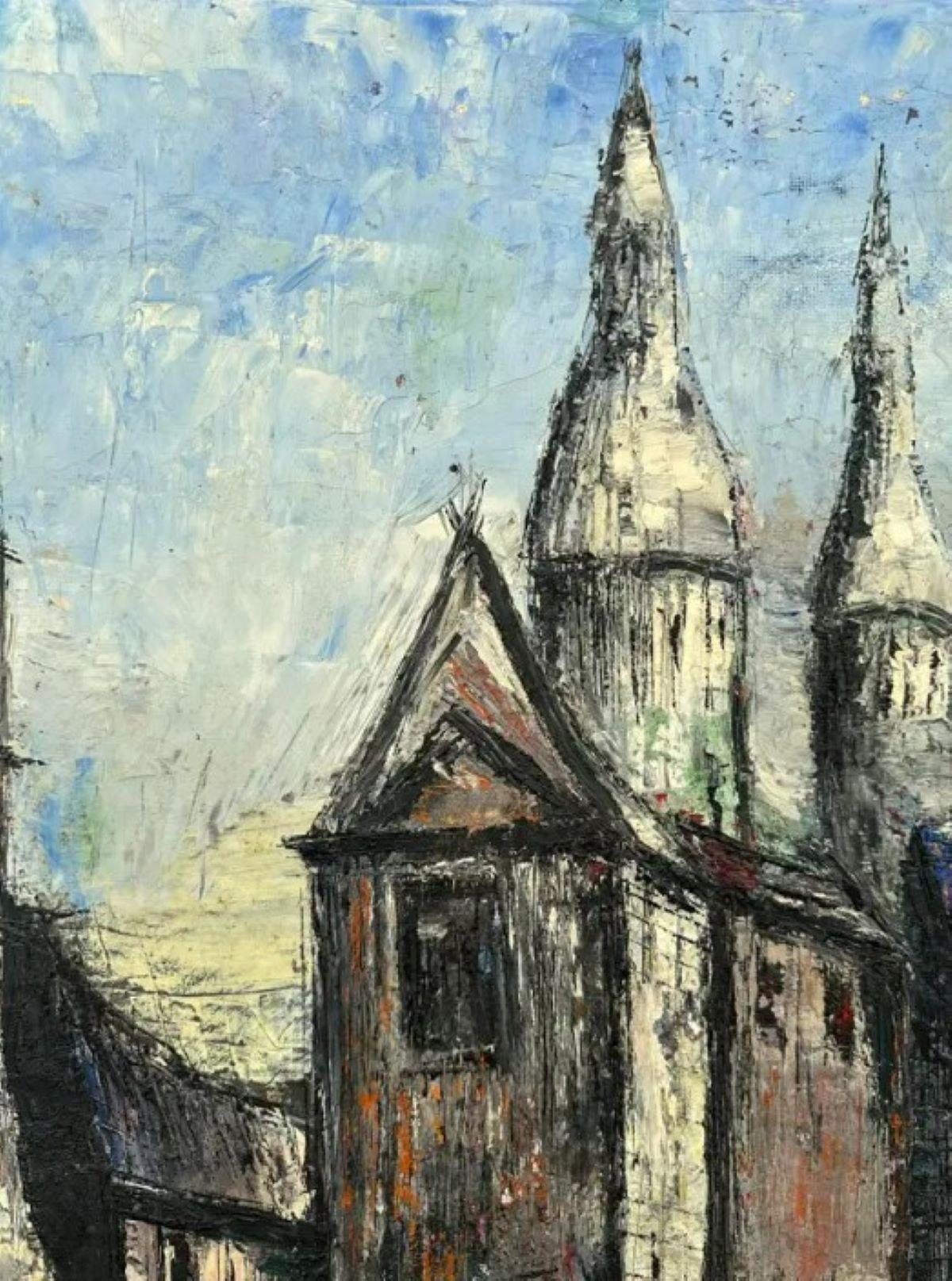 Bohémien Vintage Boho Original Architectural Oil Impasto on Canvas Firmato dall'artista in vendita