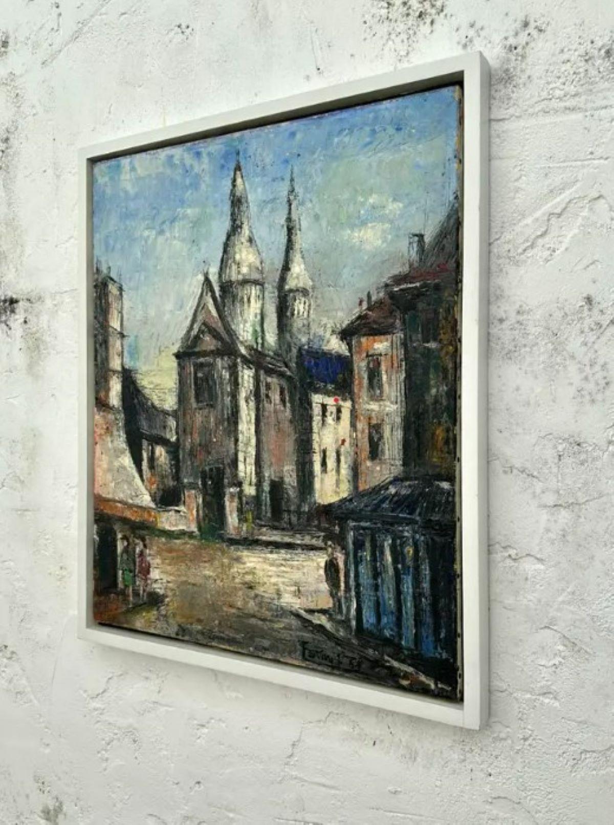 Nordamericano Vintage Boho Original Architectural Oil Impasto on Canvas Firmato dall'artista in vendita
