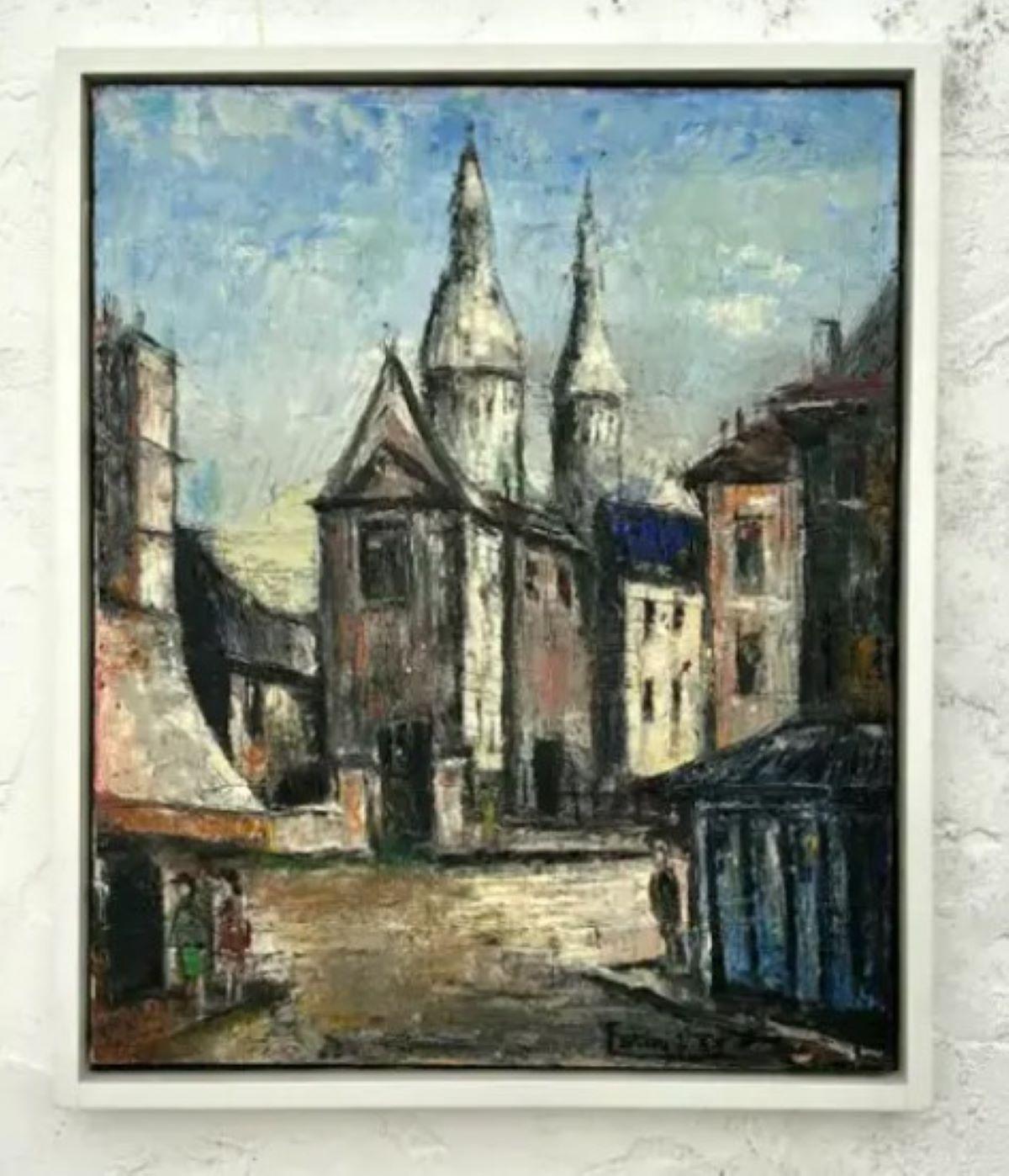 Legno Vintage Boho Original Architectural Oil Impasto on Canvas Firmato dall'artista in vendita