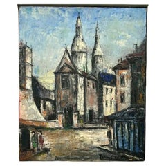 Vintage Boho Original Arquitectónico Óleo Impasto sobre Lienzo Firmado por el Artista