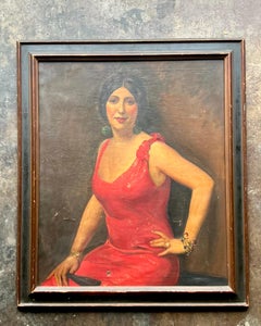 Vintage Boho Original Art Deco Oil Portrait of Woman