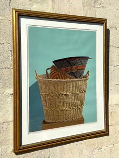 Vintage Boho Original Basket Serigraph on Paper