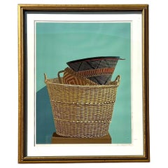 Vintage Boho Original Basket Serigraph on Paper