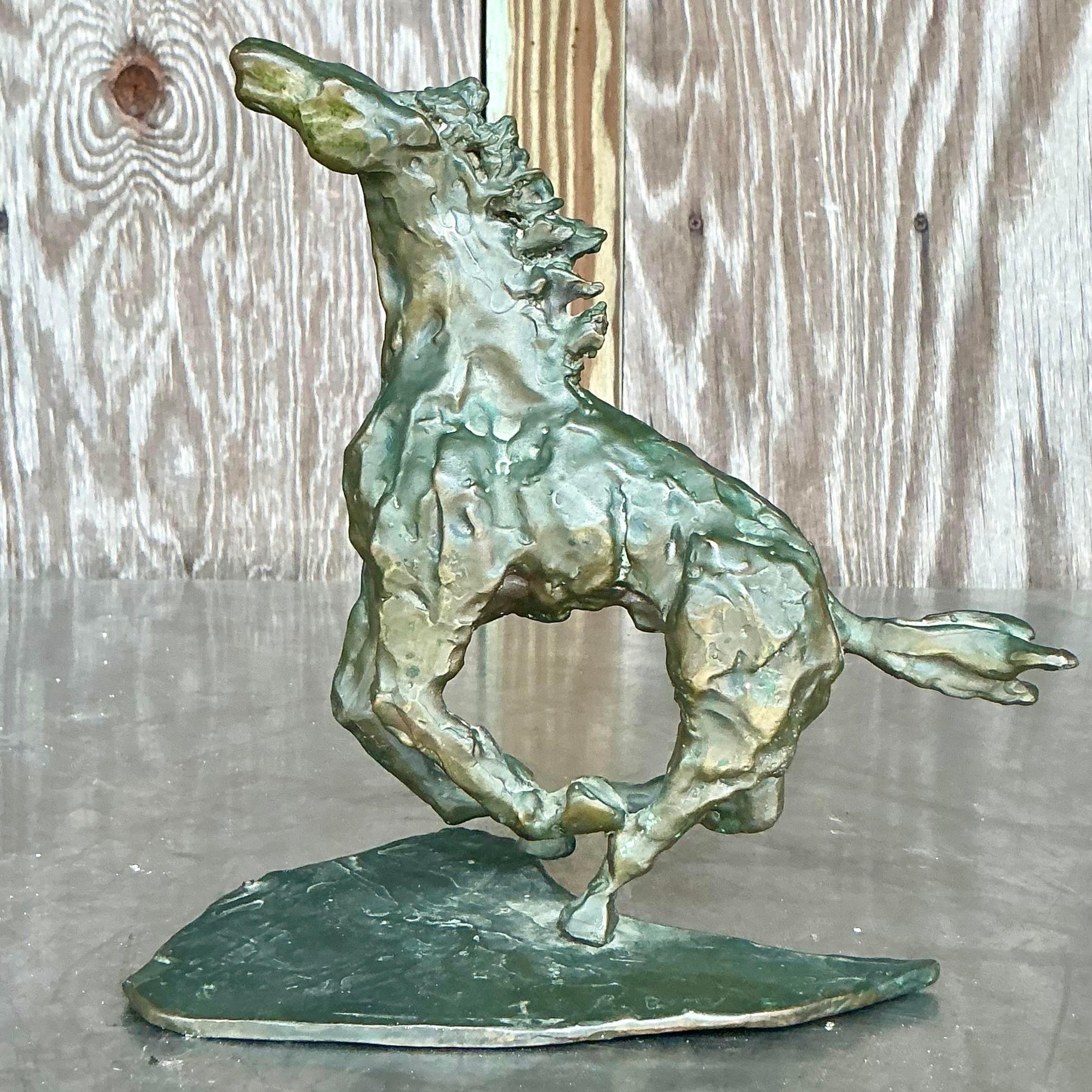 Américain Sculpture originale de cheval Boho en bronze en vente