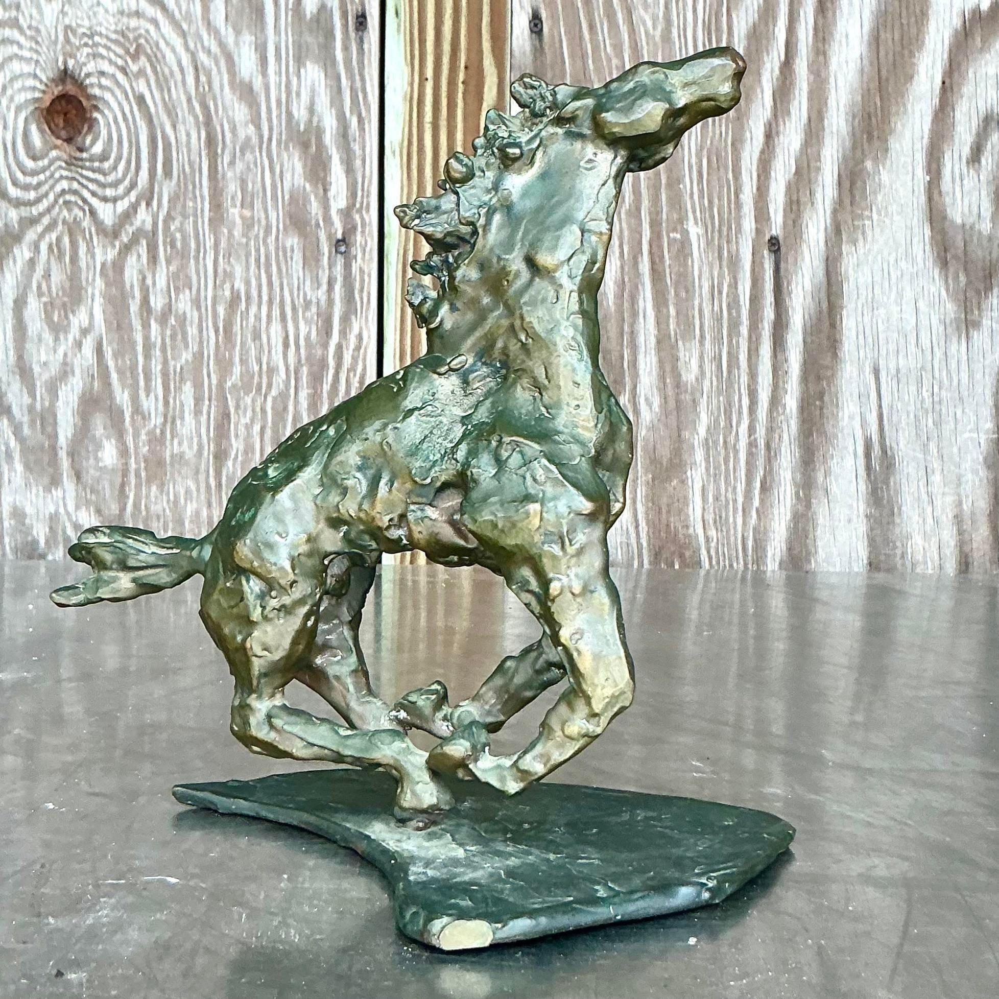 Sculpture originale de cheval Boho en bronze Bon état - En vente à west palm beach, FL