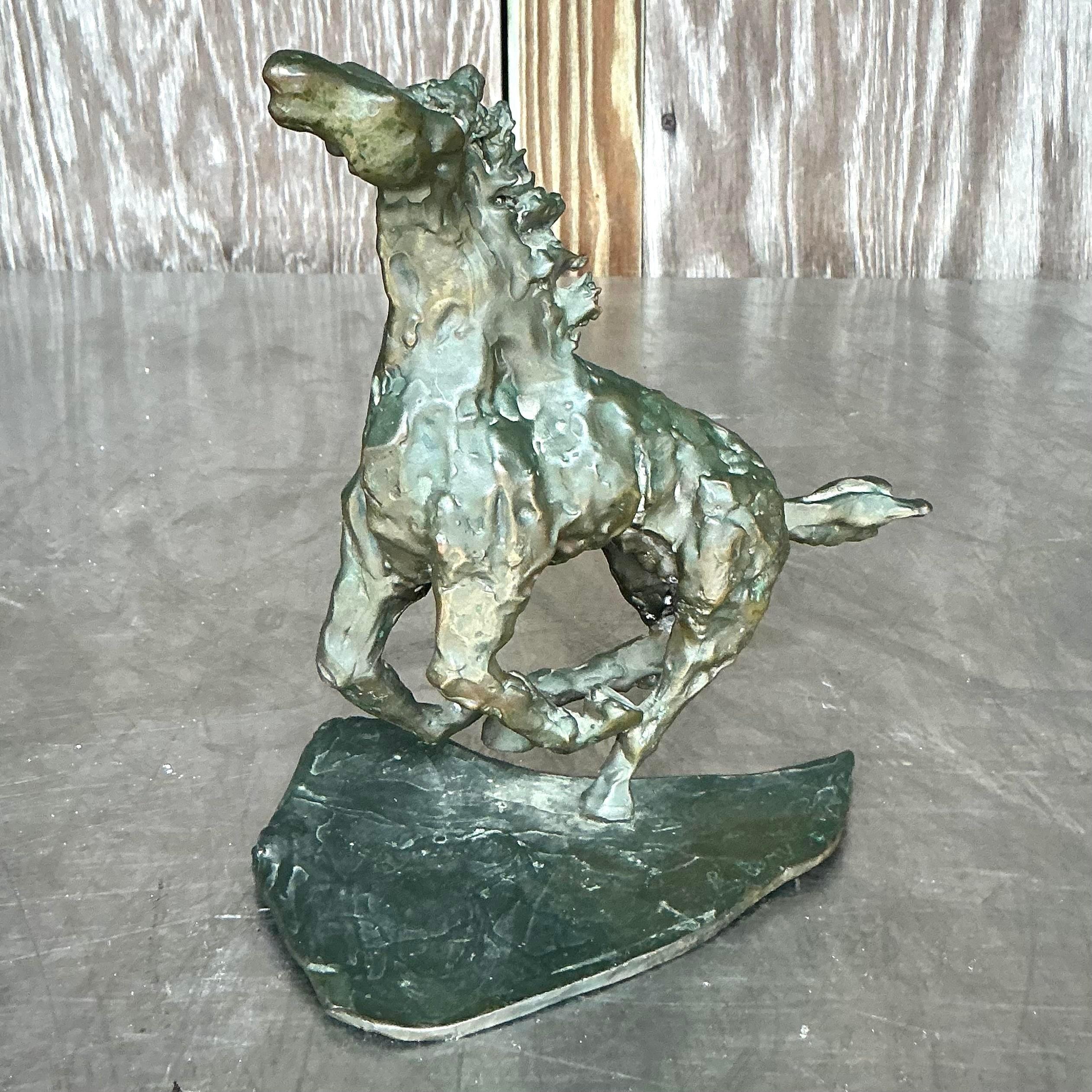 20ième siècle Sculpture originale de cheval Boho en bronze en vente