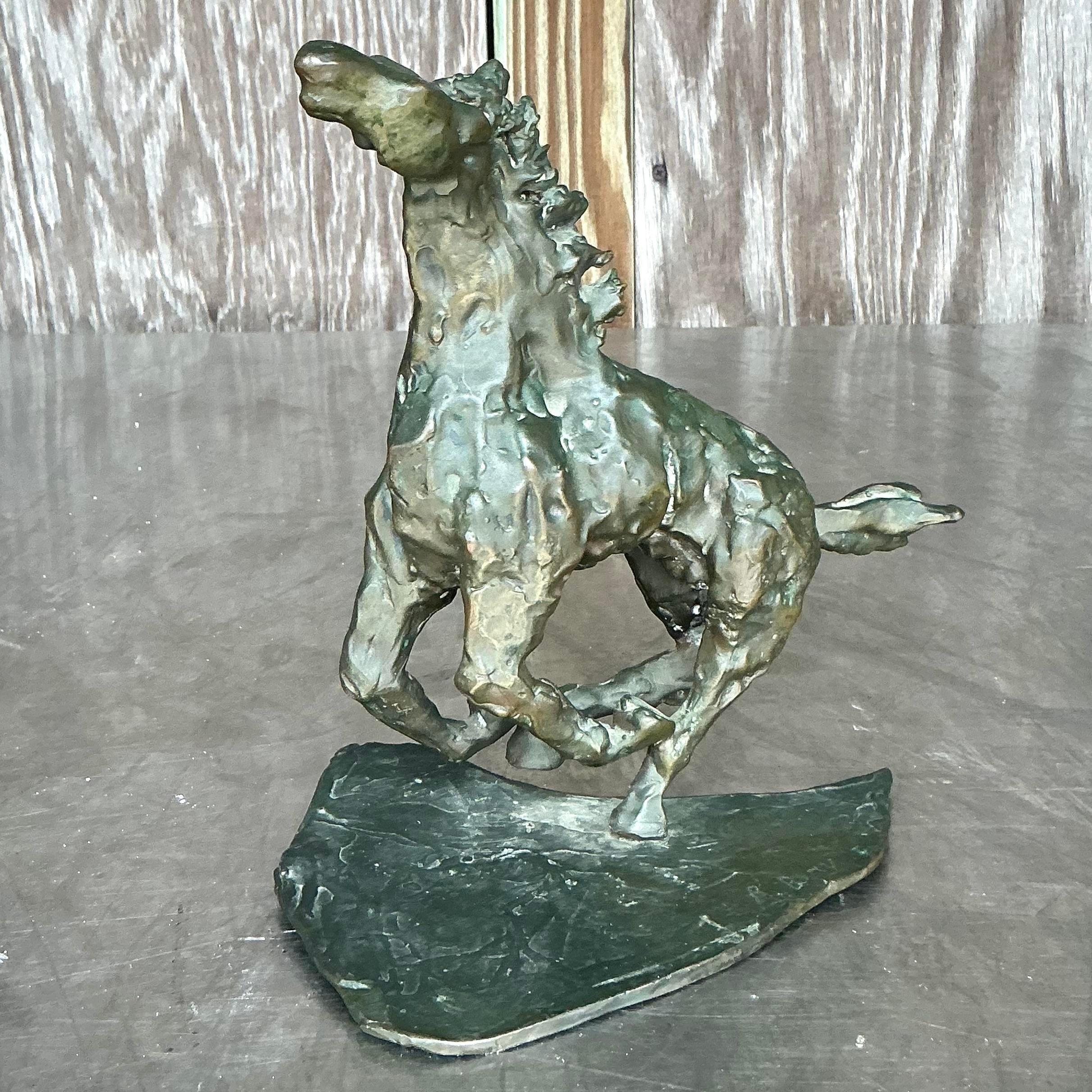 Sculpture originale de cheval Boho en bronze en vente 2