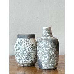 Vintage Boho Original Crackle Finish Studio Pottery Vases - Set of 2