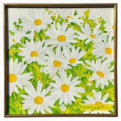 Pittura a olio su tavola con margherita originale Boho d'epoca