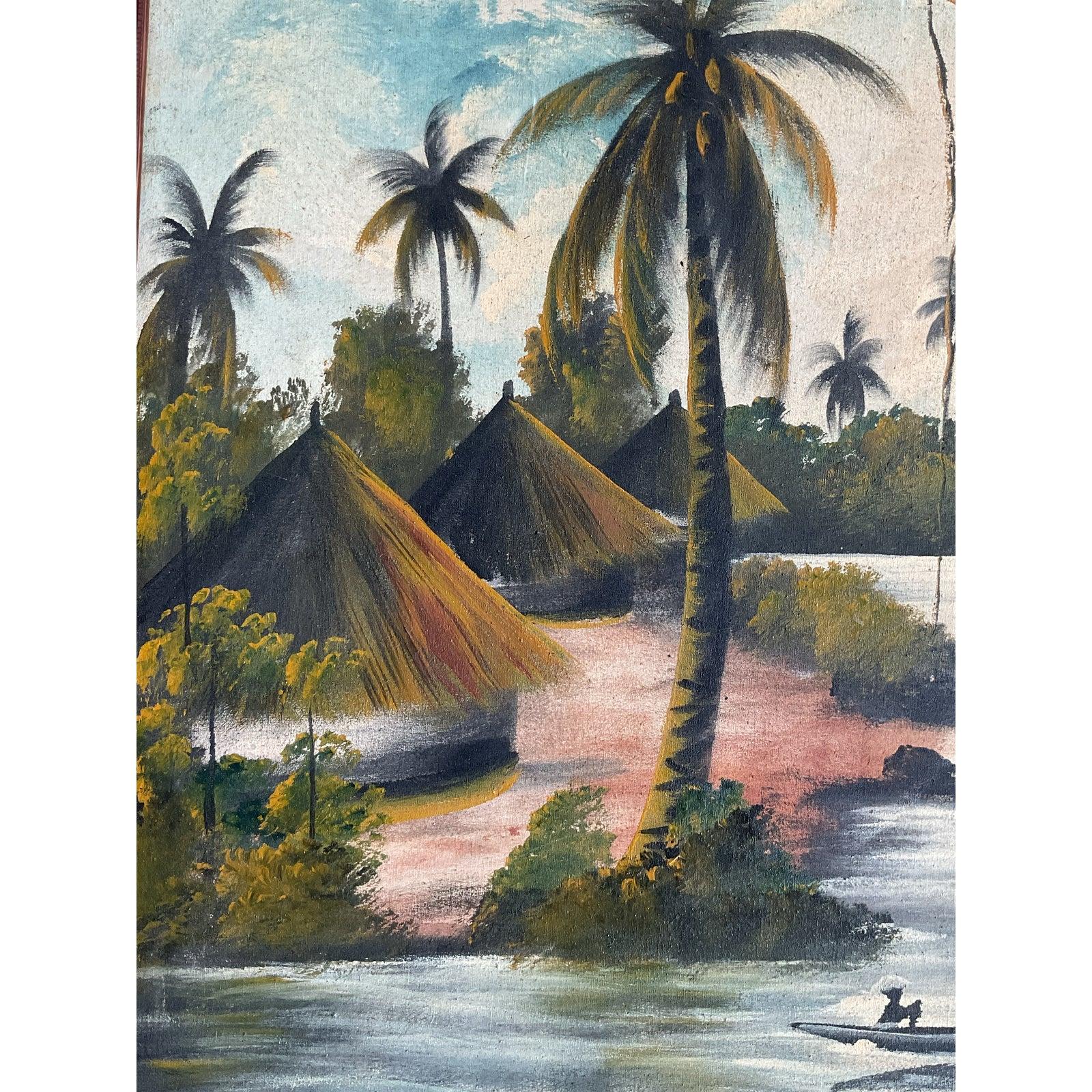 Vintage Boho Original Everglades Öl-Landschaft auf dem Brett im Angebot 3