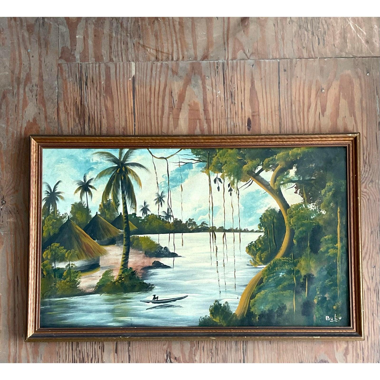 Vintage Boho Original Everglades Öl-Landschaft auf dem Brett im Angebot 5