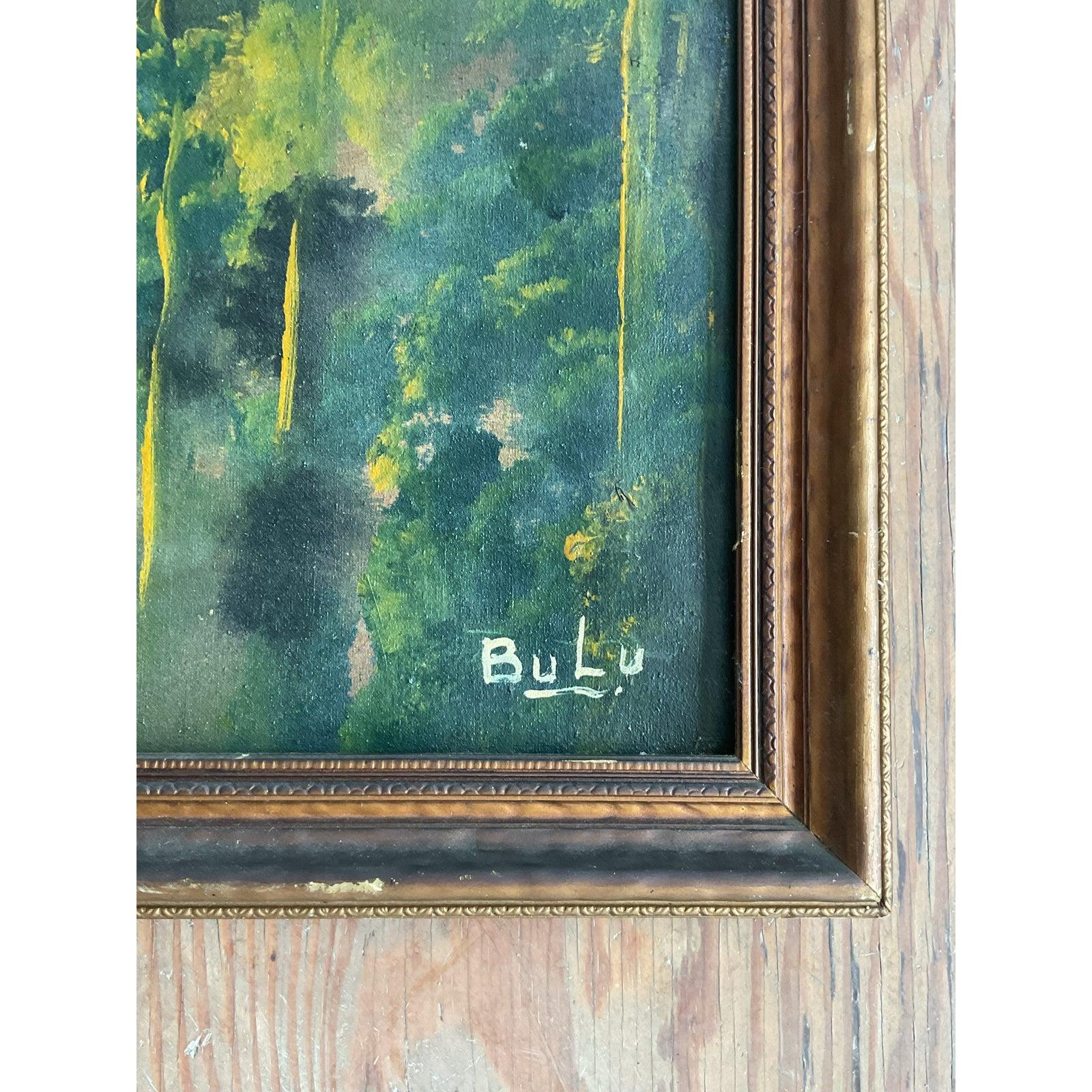 Vintage Boho Original Everglades Öl-Landschaft auf dem Brett (Volkskunst) im Angebot