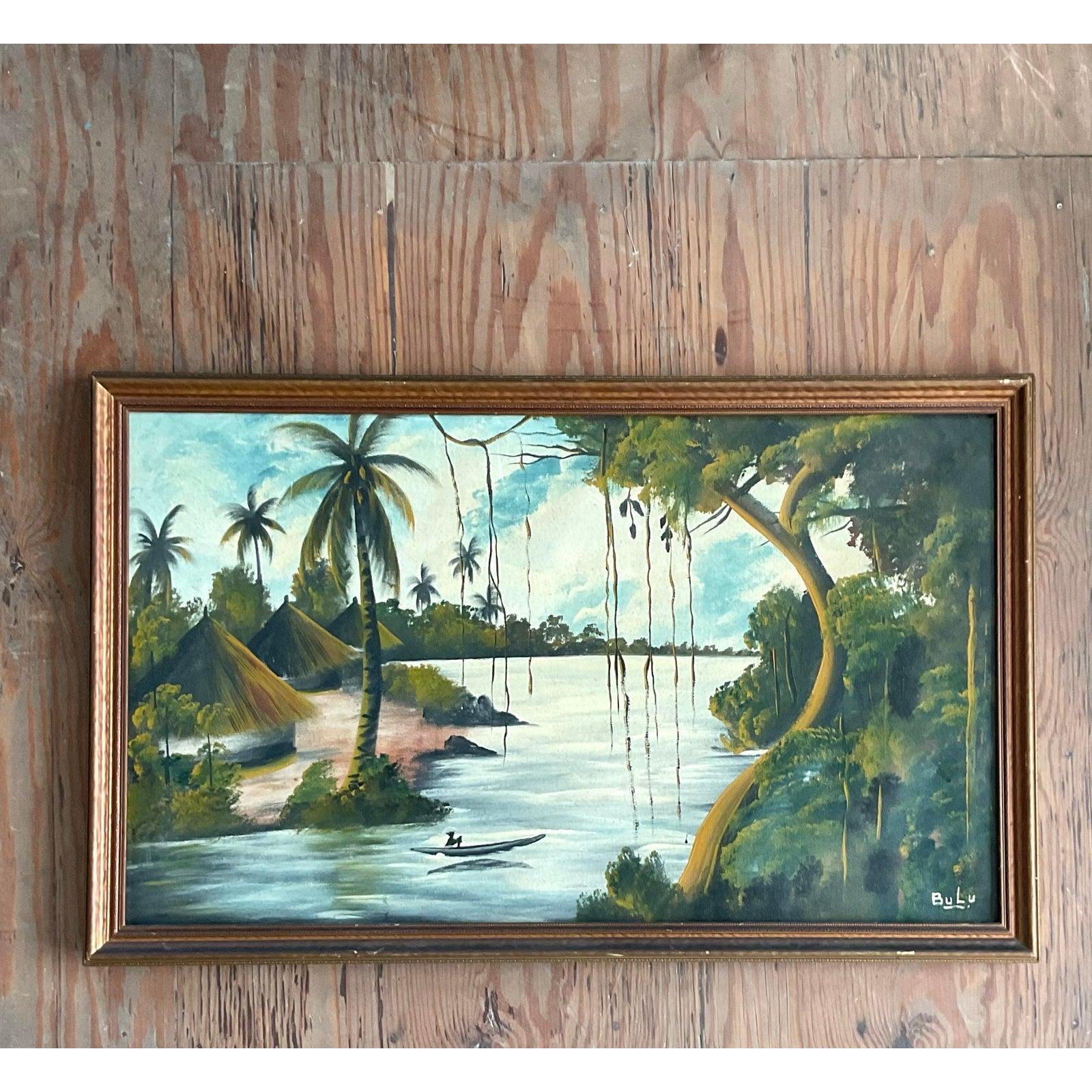 Vintage Boho Original Everglades Öl-Landschaft auf dem Brett im Zustand „Gut“ im Angebot in West Palm Beach, FL