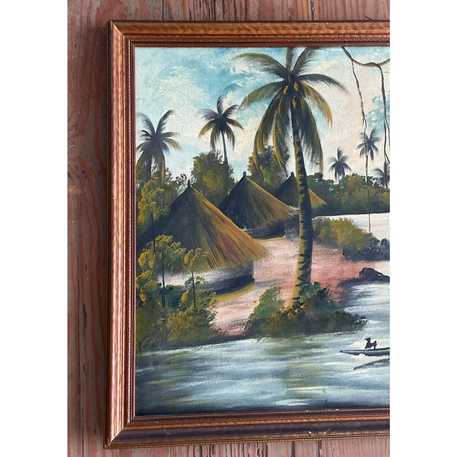 Vintage Boho Original Everglades Öl-Landschaft auf dem Brett (Masonit) im Angebot