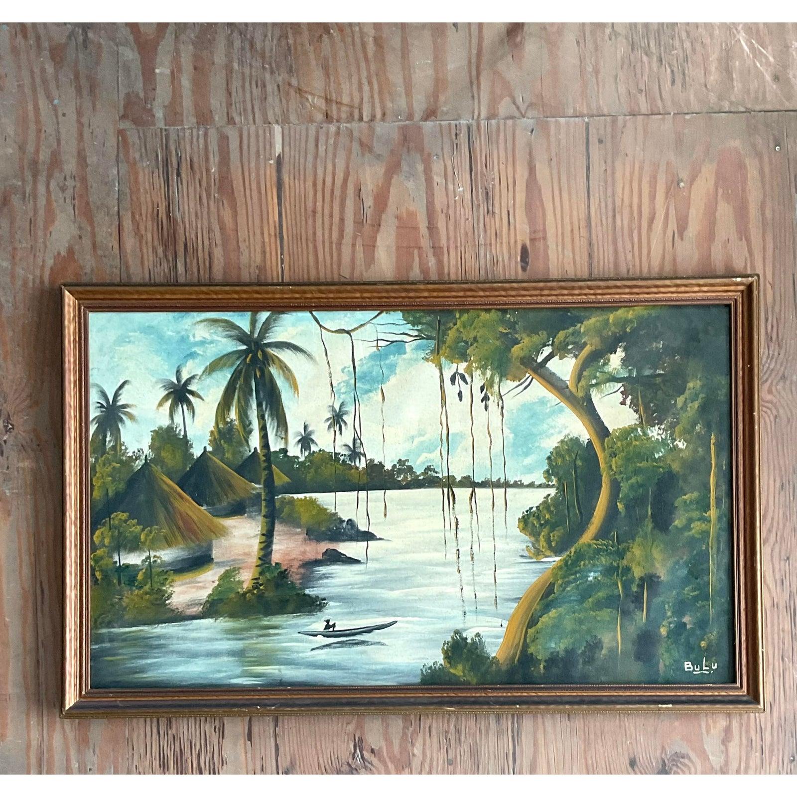 Vintage Boho Original Everglades Öl-Landschaft auf dem Brett im Angebot 2