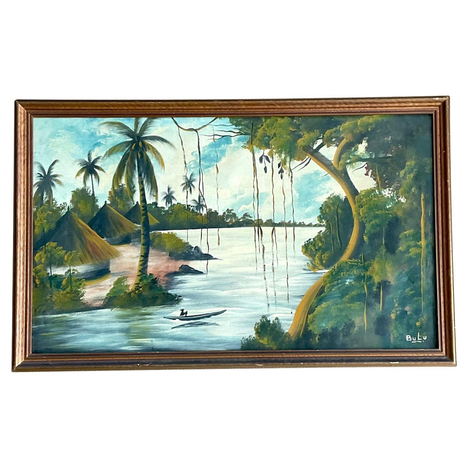 Vintage Boho Original Everglades Oil Landscape on Board