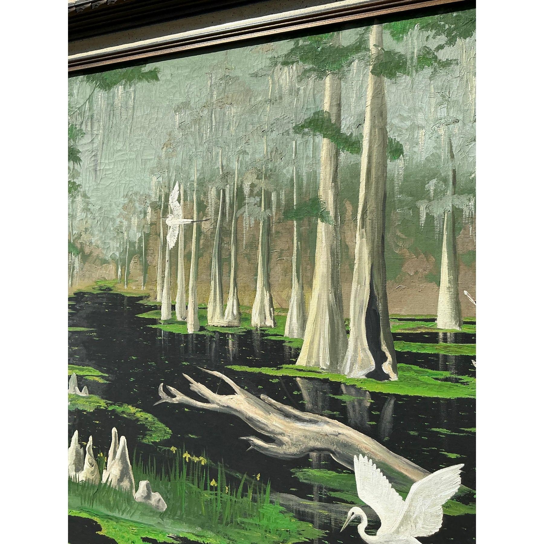 Vintage Boho Original Everglades, Öl-Landschaft auf Leinwand, Vintage im Angebot 4