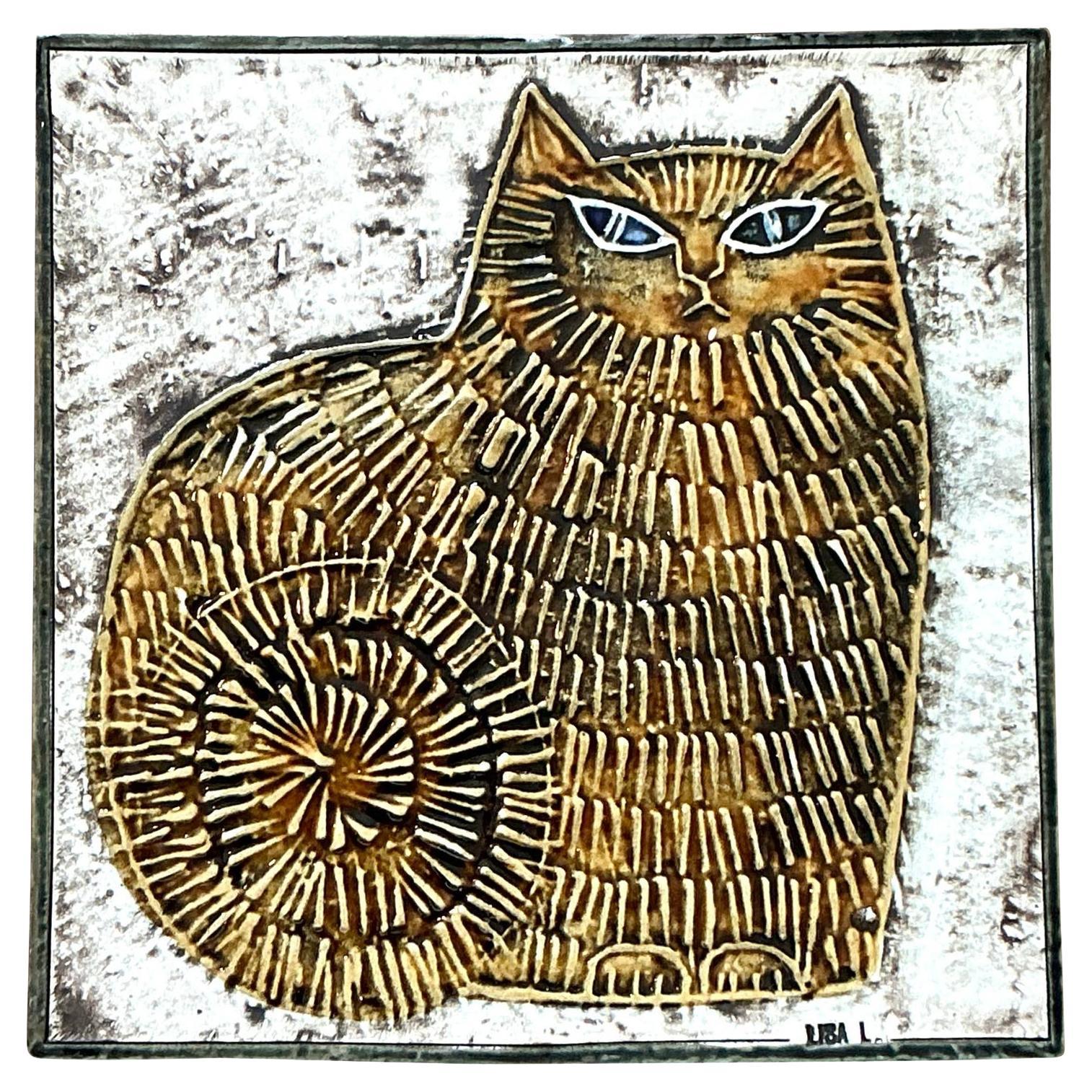 Vintage Boho Original Fat Cat Studio Pottery Tile For Sale