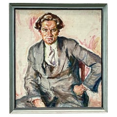 Vintage Boho Original Fauve Portrait Gemälde von Mann