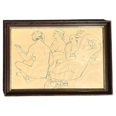 Vintage Boho Original Figurative Ink Drawing on Paper