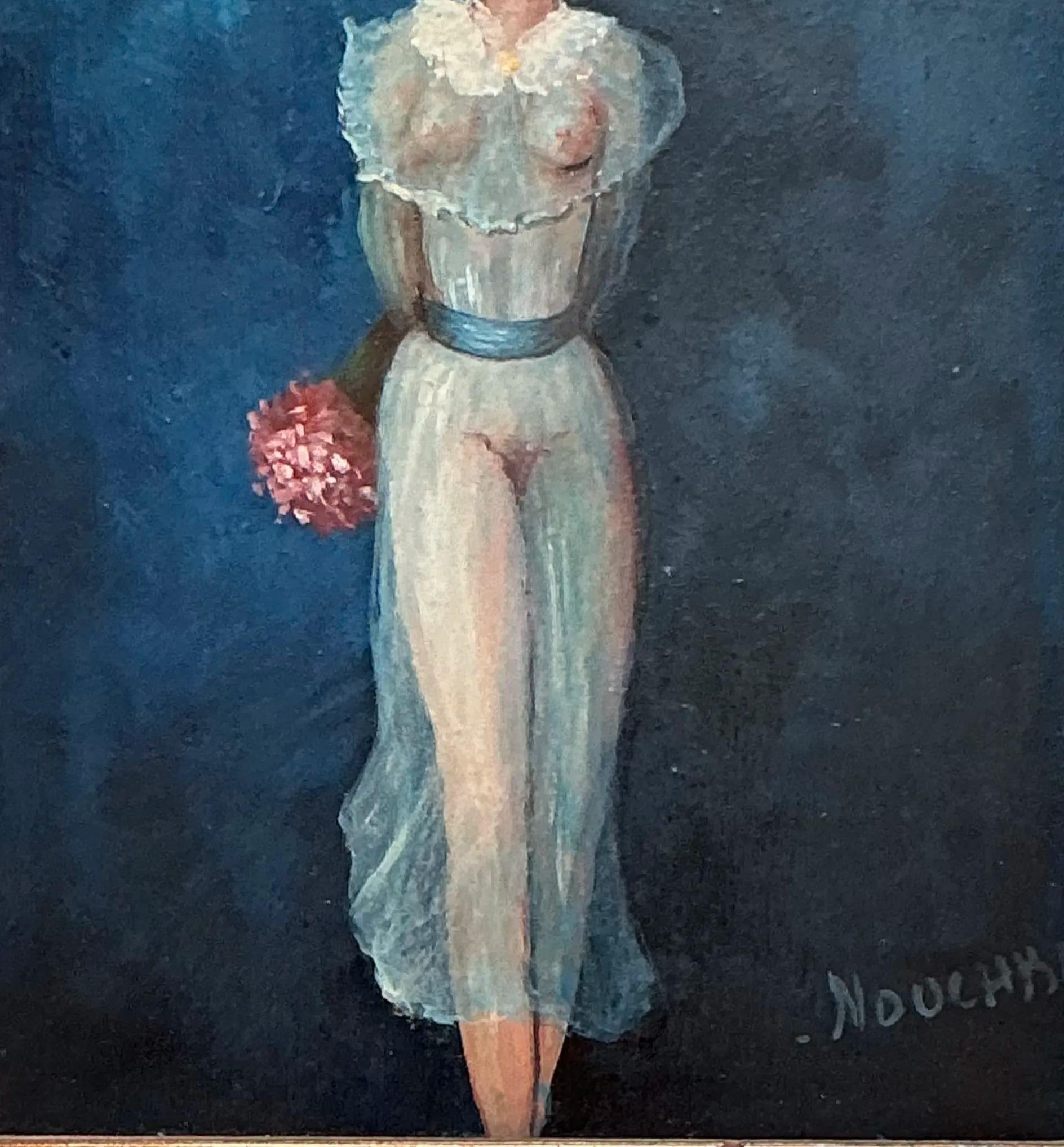 Vintage Boho Original Figurative Öl auf Leinwand (amerikanisch) im Angebot