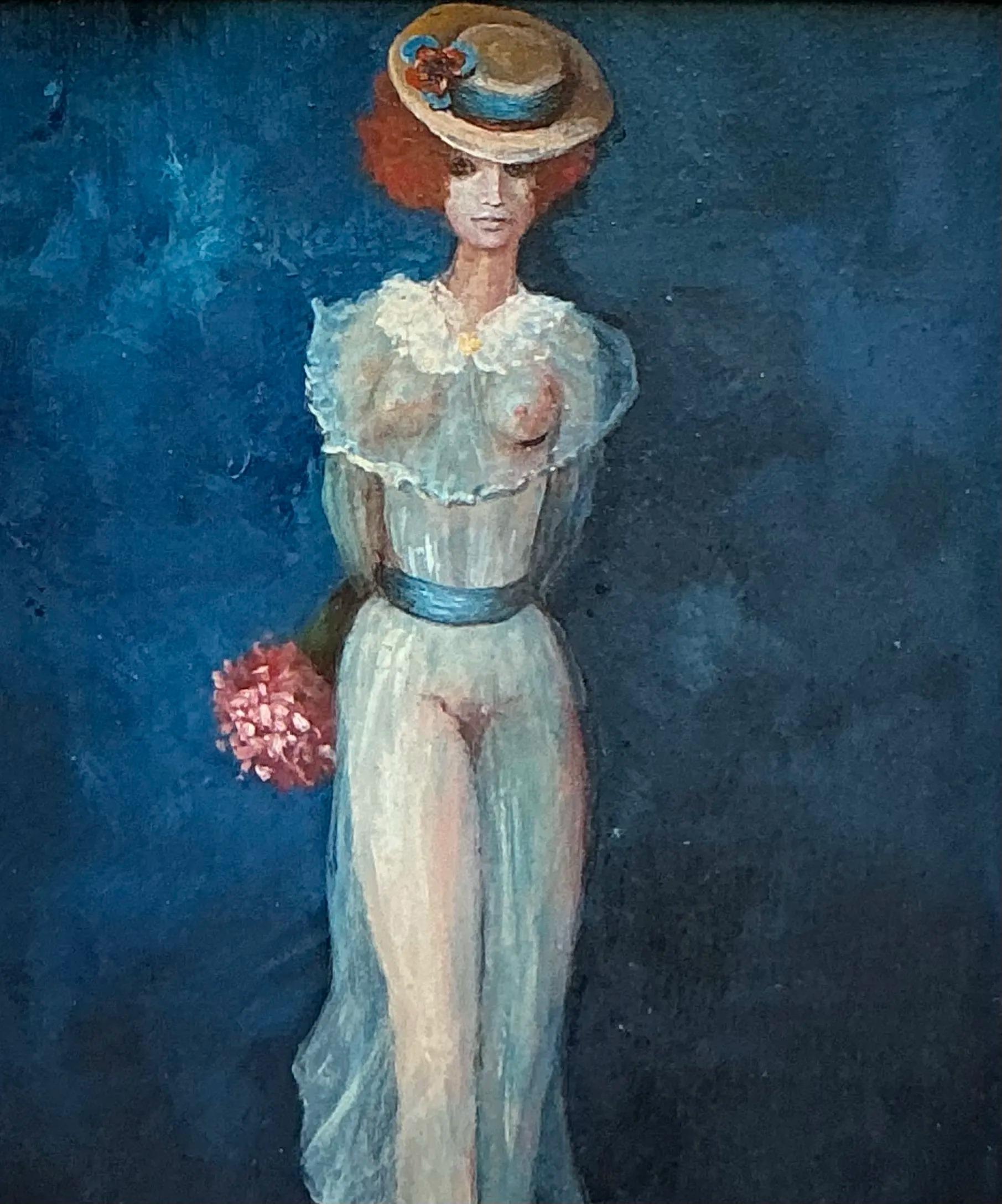 Vintage Boho Original Figurative Öl auf Leinwand (20. Jahrhundert) im Angebot