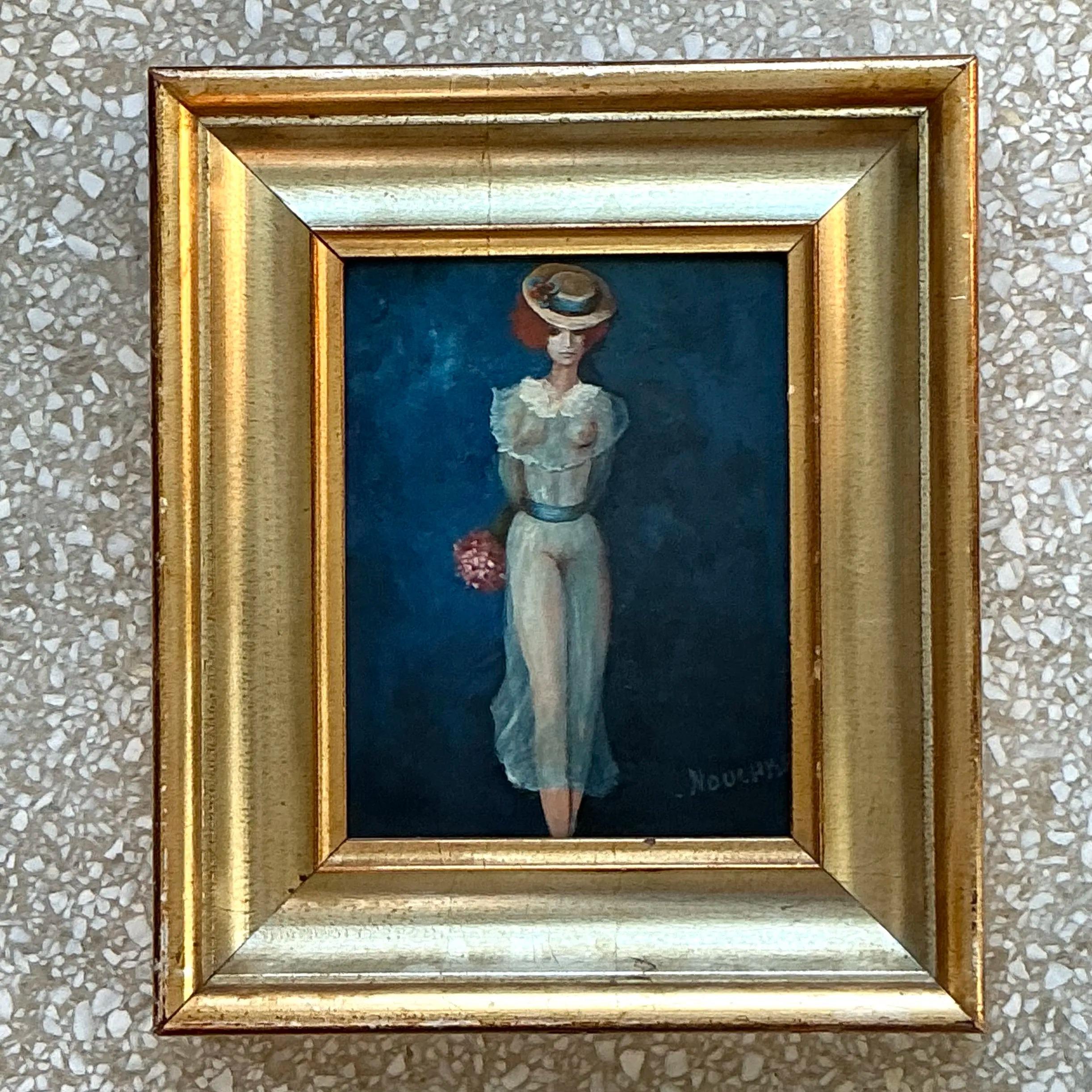 Vintage Boho Original Figurative Öl auf Leinwand im Angebot 1