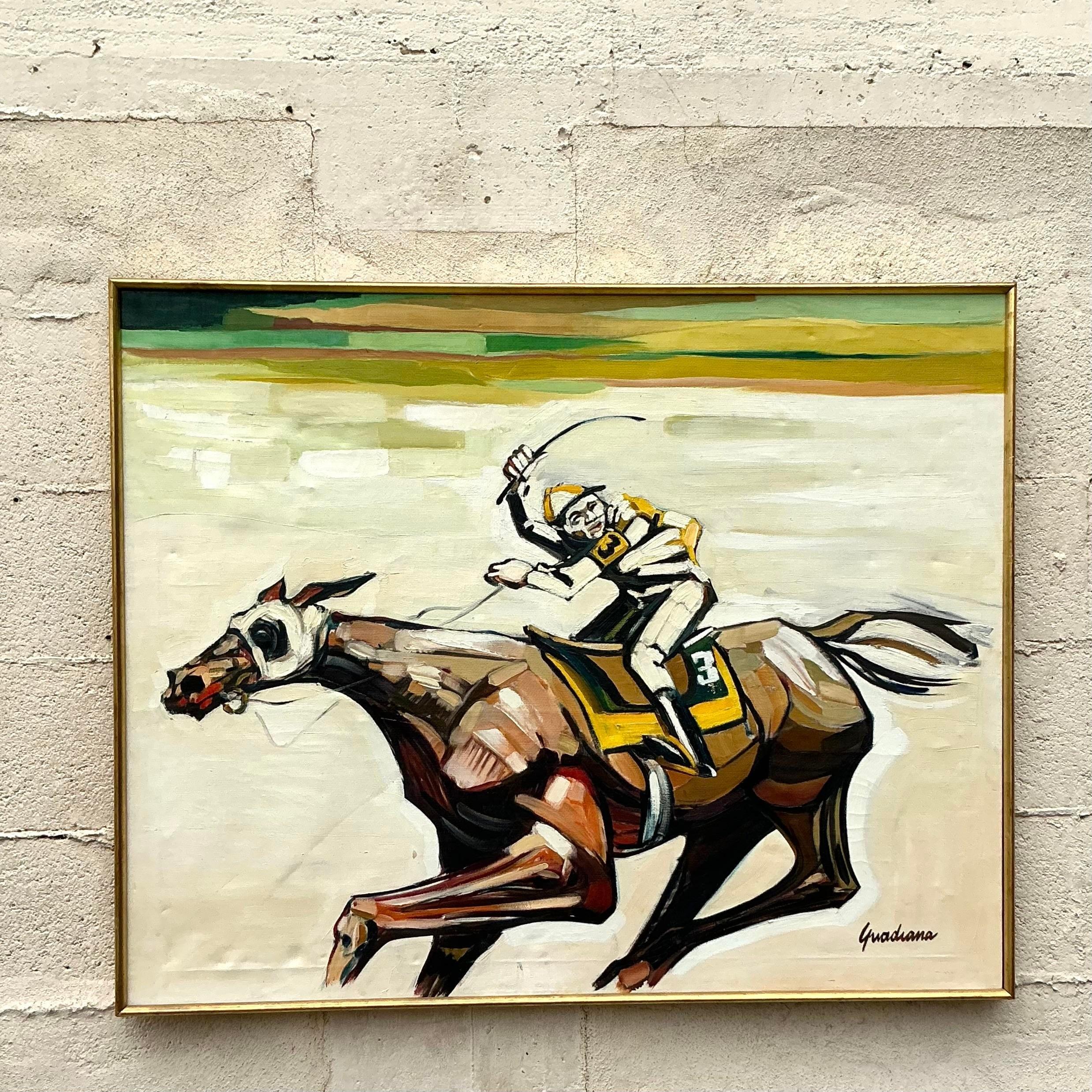 Vintage Boho Original figurative Ölgemälde auf Leinwand (amerikanisch) im Angebot