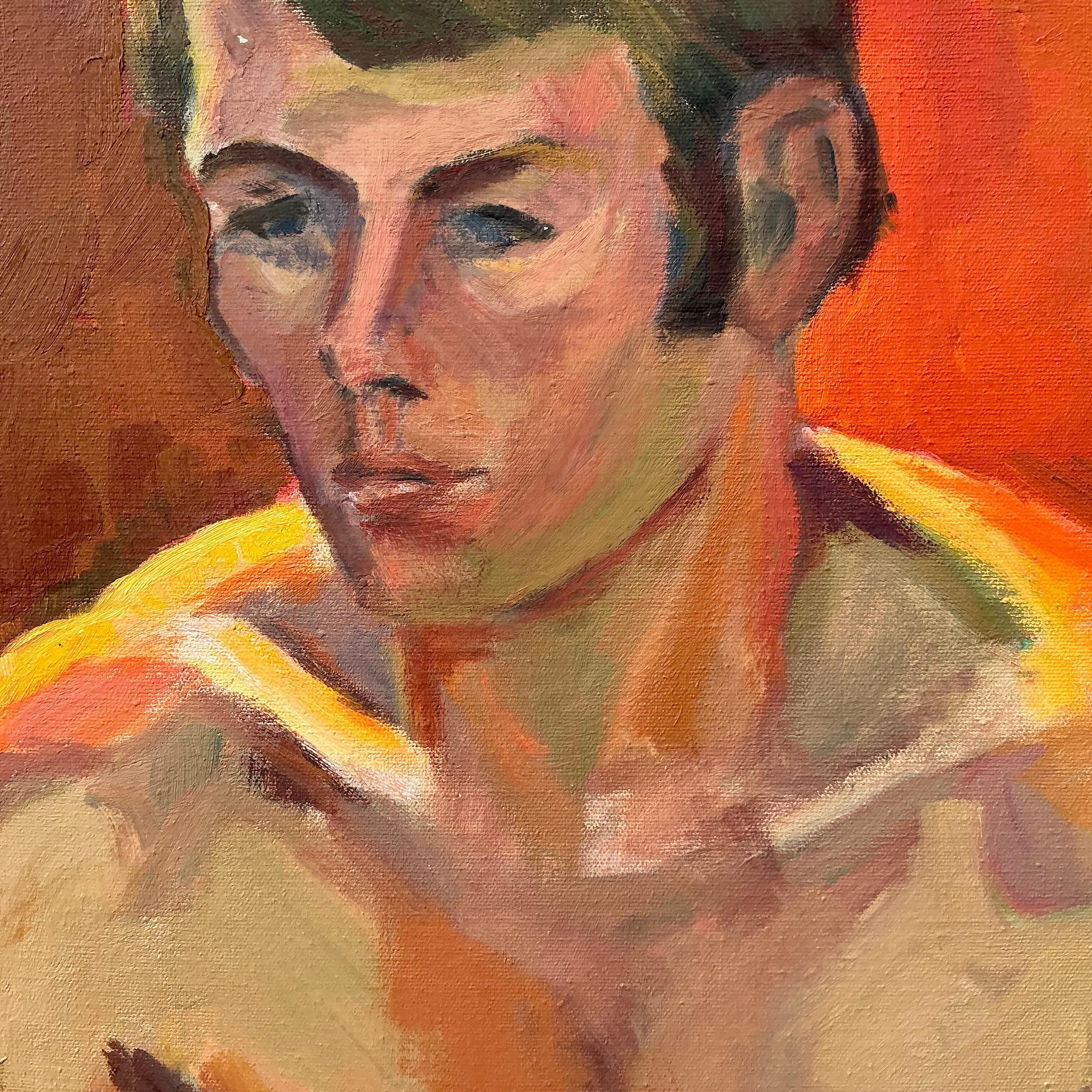 Vintage Boho Original figurative Ölgemälde auf Leinwand im Zustand „Gut“ im Angebot in west palm beach, FL