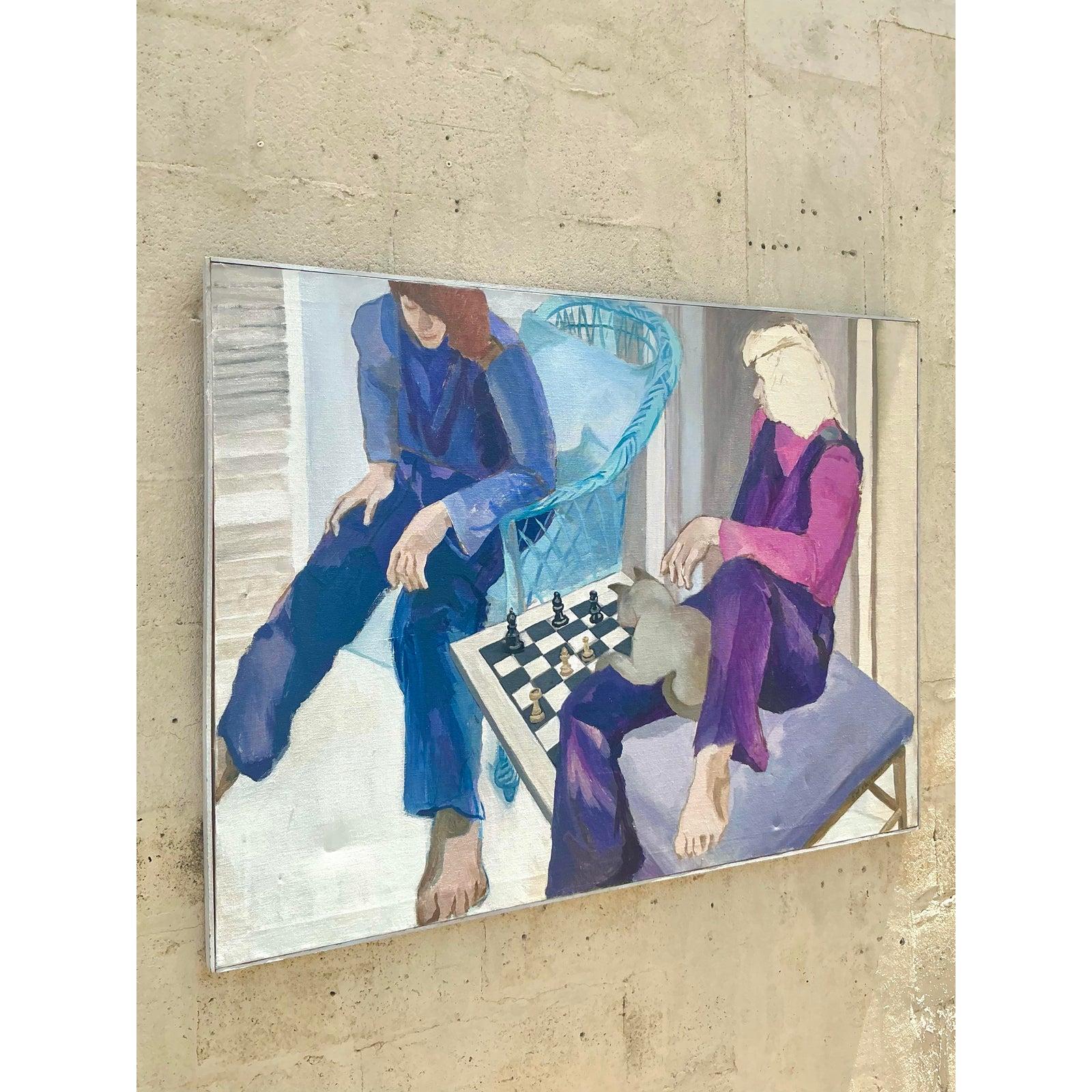 Vintage Boho Original figurative Ölgemälde auf Leinwand (amerikanisch) im Angebot