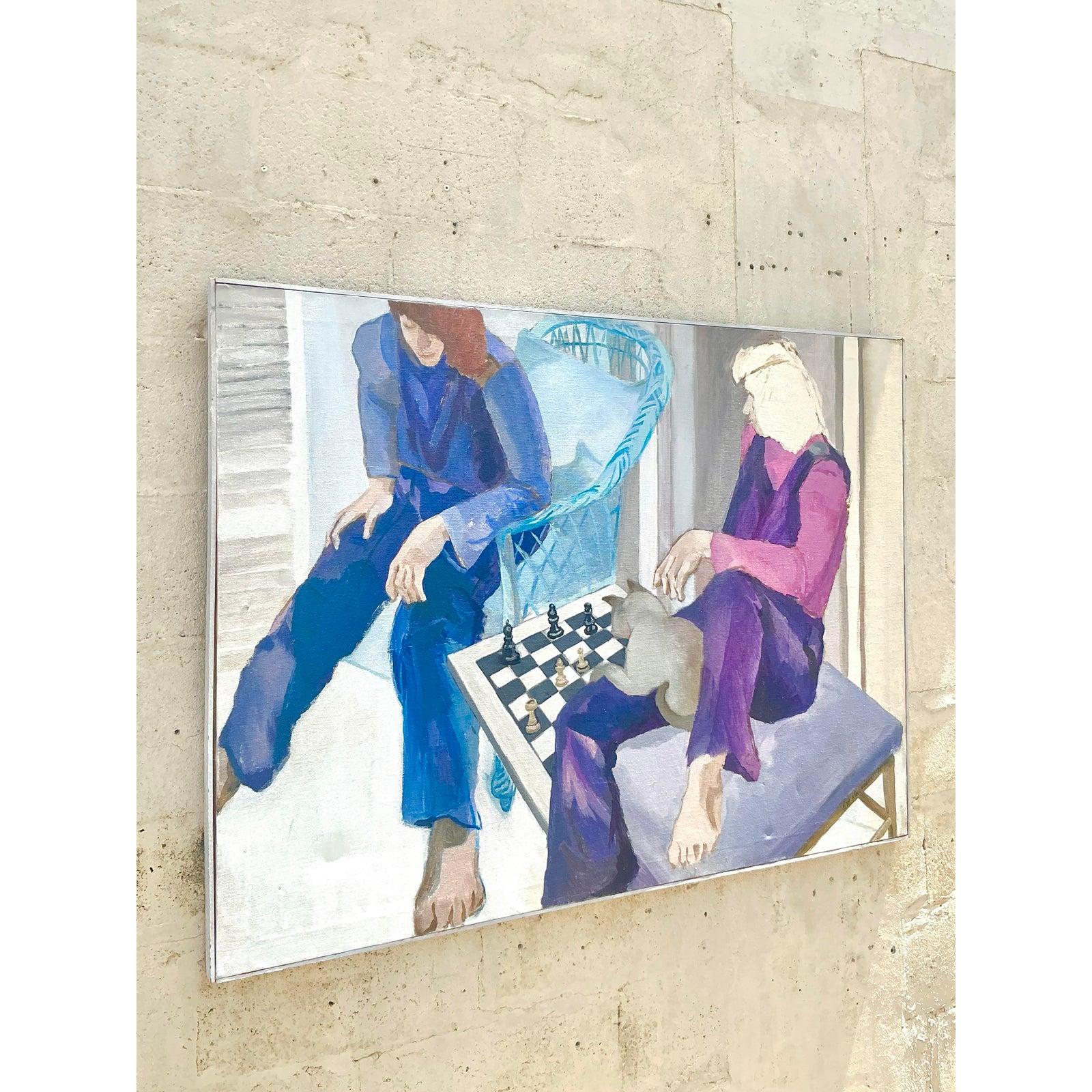 Vintage Boho Original figurative Ölgemälde auf Leinwand im Zustand „Gut“ im Angebot in west palm beach, FL